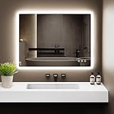 GIMBELEN Badezimmerspiegel Led Badspiegel 80x60 cm, Rechteckig, Touch-Schalter, Dimmbar, 3 Lichtfarbe Einstellbare Spiegel Bad mit Beleuchtung, Vertikal, Antibeschlag，für Montage Horizontal/Vertikal