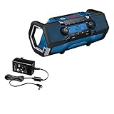 Bosch Professional 18V System Akku Baustellenradio GPB 18V-2 C (Empfang über Bluetooth, FM und AUX, inkl. 1x Netzteil, 1x AUX-Kabel, 1x 3V Lithium-Knopfzellen-Batterie)
