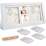Baby Handabdruck und Fußabdruck,McNory Baby Holz Bilderrahmen 4 in1 mit Gipsabdruck für Baby Hand und Fuß,Abdruckset Bilderrahmen Baby Geschenk,Besonderes Geschenk zur Geburt für Neugeborene