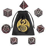 DND Metall Würfel Set, 7-teiliges Polyedrisches Metall Würfel, Rollenspiel Brettspiel Zubehör, D&D Geschenke mit Geschenktasche, D20, D12, 2 D10 (00-90 und 0-9), D8, D6 und D4, Blutbeflecktes Silber
