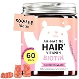 Biotin Hochdosiert Gummibärchen – 5000µg Biotin, Zink, Vitamin B6, C, E, Folsäure & Jod – 60 Stück – Vegan – Zuckerfrei – Bears with Benefits