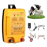 12V Weidezaungerät mit LED Anzeige, 2J 10kV Wasserdicht Elektrischer Weidezaun für 12 KM Reichweite, LED Display Eelektrozaun für Rinder, Schafe, Geflügel, Vieh, Steuergerät zum Schutz von Gärten
