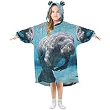 Anantty Niedliche Seekuh Kinderdecke mit Kapuze, übergroßes Sweatshirt, Decke, Pullover für 3–14 Jahre, Jungen und Mädchen