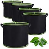 Newofview 5 Stück Pflanzsack aus Vliesstoff Stofftopf 5 Gallonen Pflanzsäcke Pflanzbeutel mit Griffen Growbag für Tomaten, Kartoffeln, Gemüse, Blumen, Balkon, Garten, Gewächshaus,Schwarz