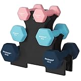 SONGMICS Hanteln, Hantelset, Kurzhanteln, Hexagon, mit Hantelständer, 2 x 1 kg, 2 x 2 kg, 2 x 3 kg, Vinyl-Beschichtung, Krafttraining, rosa, aquamarin und blau SYL612MK