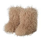 ENEN Kunstpelz Winterstiefel Damen mit Plüsch 36-46, Winter Schlupfstiefel Frauen Warme Bequem Schneestiefel für kaltes Wetter im Innen- und Outdoor (YM112 Khaki,38)