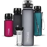 720°DGREE Trinkflasche 1l “uberBottle“ softTouch +Früchtebehälter - BPA-Frei - Schlanke Wasserflasche für Sport, Fitness, Fahrrad, Uni, Outdoor - Tritan Sportflasche Leicht, Stoßfest, Wiederverwendbar