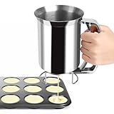 PBUSPU Teigspender Edelstahl 800ml, Pfannkuchenteigspender Teig Kuchen Teigspender Manuell Teigdosierer Teig Spender für Pfannkuchen Desserts, Cupcake, Waffeln