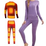 Beheiztes Thermo-Set für den Winter im Freien, 13 Heizkissen, Hose und Hemd, intelligente, per App verstellbare, USB-betriebene Thermounterwäsche für Männer und Frauen bei kaltem Wetter (Lila, 2XL)