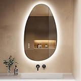 S'AFIELINA Spiegel mit Beleuchtung Asymmetrischer LED Badspiegel 85 × 50 × 2,5 cm (H × B × T) mit Touch-Schalter, Dimmbar 3 Lichtfarbe Einstellbare, Beschlagfrei Badezimmerspiegel mit Beleuchtung