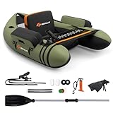 COSTWAY Aufbelasbares Schlauchboot, Angelboot mit Verstellbarer Rückenlehne, Fischerboot mit Pumpe, Paddel, Gurte, Bellyboat Paddelboot für Erwachsene, 150 kg Belastbar, 135 x 109 x 54cm (Grün)