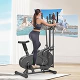 Cowmew Ellittica Crosstrainer Und Heimtrainer 2 in 1 für Zuhause, Fitnessgeräte Stepper Mit Sitz + LCD-Monitor + Einstellbarem Widerstand + Rutschfestem Pedal, Cardio Hometrainer (Schwarz)