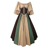Generisch Dirndl Damen Midi Kleidung Sexy Schulterfreies Mittelalter Halloween Maxikleid Mädchen Renaissance Retro Partykleid Trompetenärmel Gothic Kleider Viktorianische