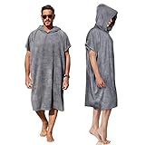 Kato Tirrinia Mikrofaser Frottee Surf Poncho Handtuch Badeponcho Bademäntel Sauna Damen Herren, Groß Surfponcho Strandponcho Erwachsene, Strandhandtuch Kapuzenhandtuch Sport Gym Beach Towel, Grau