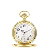 Cerioll Vintage Taschenuhr, Retro Quarz Taschenuhr, Retro Taschenuhr Herren Mit Kette, Antik Kettenuhr Mit Arabischen Ziffern, Vintage Herren Taschenuhr Mit Kette, Klassische Herren-Taschenuhr, Gold