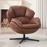 Ya-Home Ohrensessel aus PU Leder Bequemer Sessel Wohnzimmer 360° drehbarer Loungesessel mit dickem Kissen Relaxsessel mit Armlehnen gepolsterter Sofasessel für Schlafzimmer/Heimbüro, Braun