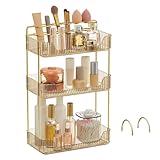 SONGMICS Make-up Organizer, 2 Typen von Zubehörteilen, Kosmetik-Organizer 3 Ebenen, rechteckig, anpassbar, Aufbewahrung für Schminktisch, Geschenkidee, Champagnergold JKA013A01