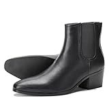 Harssidanzar Chelsea Stiefeletten für Männer, Absatz Retro Walking Motorrad Kleid Stiefel KM301EU, Schwarz,Größe 43