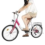 Gdetnysty Fahrrad für Erwachsene City Bike 20 Zoll 6 Gang Damen Herren Stahlrahmen LED Scheinwerfer Vorderrad V-Bremse Verstellbarer Sitz Gepäckträger Für Erwachsene Anfänger bis 90 kg