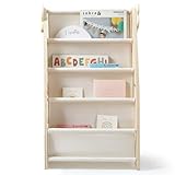 WOODEN TEETHER Kinderregal，5 Regale Kinder Bücherregal aus Holz und Oxford-Stoff - Montessori Kinderregal für Kinderzimmer (Weiß-Stil B)