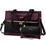 LOVEVOOK Laptoptasche Damen 15,6 Zoll, Elegant Handtasche Arbeitstasche Groß Shopper Business Tasche Aktentasche Lehrertasche, PU Leder Tote Bag Schultasche Notebooktasche für Büro Uni, Violett