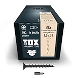 TOX Schnellbauschrauben DRY GG 3,9 x 35 mm, Schrauben schwarz phosphatiert mit Trompetenkopf + Grobgewinde, Gipskartonplatte auf Holz-Unterkonstruktion, PH2, 1000 Stück, inkl. 1x Bit, 142353213935