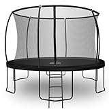 Zero Gravity Outdoor Trampolin Ø 183, 244, 305, 366, 427cm - TÜV-geprüfte Gartentrampoline inkl. Leiter - Sturmsicher in 5 Minuten - Aufbauvideo (366cm / 12ft / Black)