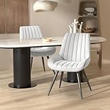 Esszimmerstühle 2er Set | Polsterstühle mit 10 cm dickem Sitzkissen • Polsterstoff Esszimmerstuhl • Küchenstuhl mit Rückenlehne • Moderne Sessel mit Metallbeinen •Beige FU01043BE