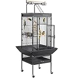 Yaheetech Vogelkäfig Vogelvoliere Vogelhaus Vogelbauer Käfig für Papageien 65,5 x 65,5 x 156 cm, Schwarz