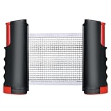 flintronic Ausziehbares Tragbares Tischtennisnetz, Tischtennisnetz für Jeden Tisch, Tragbar Ping Pong Ersatznetz, Tischtennisnetz Outdoor & Indoor, Maximale Länge 170 cm (Rot)