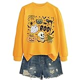Bauzuoyo Halloween Kostüm Damen Pullover Sweatshirt Kürbisse und Geister Drucken Langarm Rundhals Pulli Ohne Kapuze Karneval Festival Horror Langarmshirt Longshirt Locker Oberteil