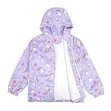 LACOFIA Mädchen Wasserdichte Jacke mit Fleece Futter Kinder Wasserabweisend Schule Übergangsjacke mit Kapuze und Gefüttert Regenjacke Herbst/Früher Winter für Kinder Violett 98/104 (Etikett 4)