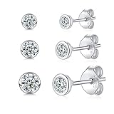 Damen Ohrstecker Silber 925-3 Paar Klein Sterling Silber Ohrstecker Ohrringe Set mit Zirkonia Knorpel Funkelnd Ohrstecker Schmuck für Damen Herren Geschenke 2/3/4mm