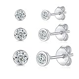 Damen Ohrstecker Silber 925-3 Paar Klein Sterling Ohrringe Set mit Zirkonia Knorpel Funkelnd Unendlichkeit Schmuck für Oktoberfest Herren Geschenke 2/3/4mm