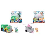 PAW PATROL, Recycling-Truck mit Rocky-Figur & Helikopter mit Skye-Figur (Sustainable Basic Vehicle/Basis Fahrzeug), Spielzeug für Kinder ab 3 Jahren