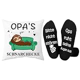 Rebundex Opa Geschenk Geschenke für Opa Faultier Geschenk Opa Geburtstag für Bester Opa Socken und Kissenbezug 45x45