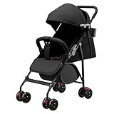 MUL-BOUTIQUE Kompakter Stab-Kinderwagen, 0-4 Jahre (max. 30 kg), leicht (4,8 kg), Stab-Kinderwagen für Baby-Komfort, klappbar, kompakt und neigbar, mit Baumwolle, Getränkehalter, Sonnenschutz (schwarz