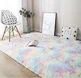 Hochflor Teppich 160x230 Bunt Modern Flauschig Weich Teppich Groß für Wohnzimmer Kinderzimmer Deko Schlafzimmer Flur Läufer Outdoor Carpet Langflor Fellteppich Kunstfell Shaggy Einfarbig Bettvorleger