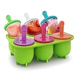 Quikobo Eisformen Silikon, Eis Am Stiel Formen, 6 Mulden Eisform mit 6 Stück Kunststoffstäbchen, Silikon Antihaftend DIY Amüsant Eis Form, BPA-Freie