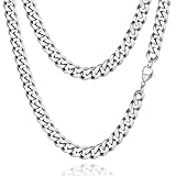 Zinvefa Halskette Silberkette Panzerkette Herren Damen, 3/5/7/9mm Klassische Edelstahl Herren Silber Kette Länge 50/55/60cm