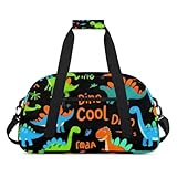 Wasserabweisende Sporttasche – mit Fach, ideal für Sport und Handgepäck, Wochenendreisen für Mädchen, Jungen, Männer und Frauen, 48 x 26,9 x 22,1 cm, lebendiges Dino, Kunst für Kinder