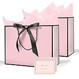 AMFUN Geschenktüten, 2 Stück Papiertüten mit Schleifenbändern + 2 Grußkarten + 4 Seidenpapier, Kreuzbodenbeutel, Geschenktaschen Groß mit Henkel für Geburtstag Hochzeit Feier Party