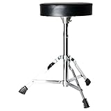 Fame D4000 Drumhocker, Einstrebig, Runde Sitzfläche, Vinylbezug, Höhenverstellbar 500-630mm, Inklusive Spindel, Verchromtes Finish, Ideal für Schlagzeuganfänger