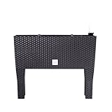 BirnePower Blumentopf Blumenkasten mit Füßen Blumenkübel Rattan Optik Pflanzenkasten Bewässerung (600 anthrazit)