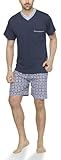 Moonline - Herren Shorty Schlafanzug kurz Pyjama mit Karierter Hose aus 100% Baumwolle, Farbe:navy/hell blau/bordeaux, Größe:4XL