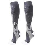 VFIDPSU Männer Kompressionssocken 2 Paar Kompressionsstrümpfe 20-30 mmHg Hohe Strümpfe Herren Damen Sportsocken for Marathon Radfahren Fußball Krampfadern(YSZ02-LGY,L-XL)