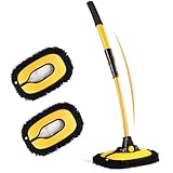 innhom 15°Curve Autowaschbürste Teleskop Waschbürste, Waschbürste mit Teleskopstiel, Auto waschbürste mit stiel Langer Stiel für Autos, Wohnmobil, SUV, LKW, mit 2 x Mop-Köpfe (Gelb(Mop mit 2Köpfe))