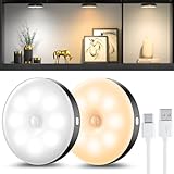 daphomeu 2 Stück Schwarz Nachtlicht mit Bewegungsmelder Wiederaufladbar, lampe mit bewegungsmelder innen, Nachtlichter für Flur, Schlummerleuchten, Treppenbeleuchtung, Schrankbeleuchtung