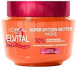L'Oréal Paris Elvital Anti Spliss Haarmaske für langes, geschädigtes Haar, Intensive Haarkur zum Ausspülen, Mit pflanzlichen Vitaminen und Rizinus-Öl, Dream Length Super Aufbau Maske, 1 x 300 ml