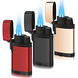 WANBRO 3 Stück Jetflame Feuerzeuge, Winddichte Doppelte Flamme, Butangas nachfüllbar Sturmfeuerzeug, Mini Metall Feuerzeug für Kerze, Herd, Geschenk für Männer & Frauen (Ohne Gas)